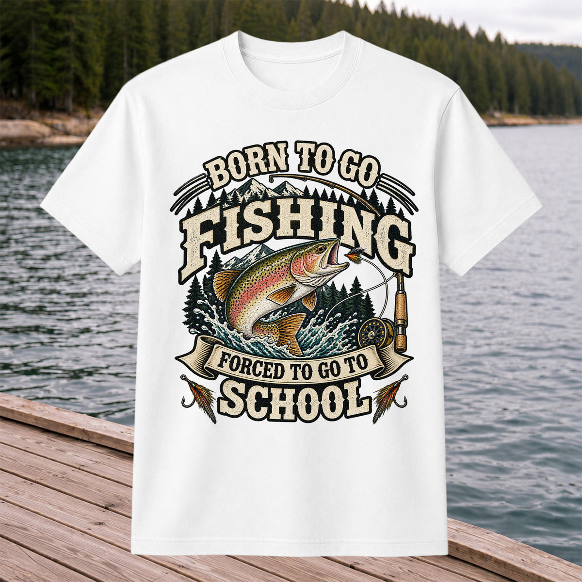 Born to Go Fishing Forced to Go to School Rainbow Trout Tee