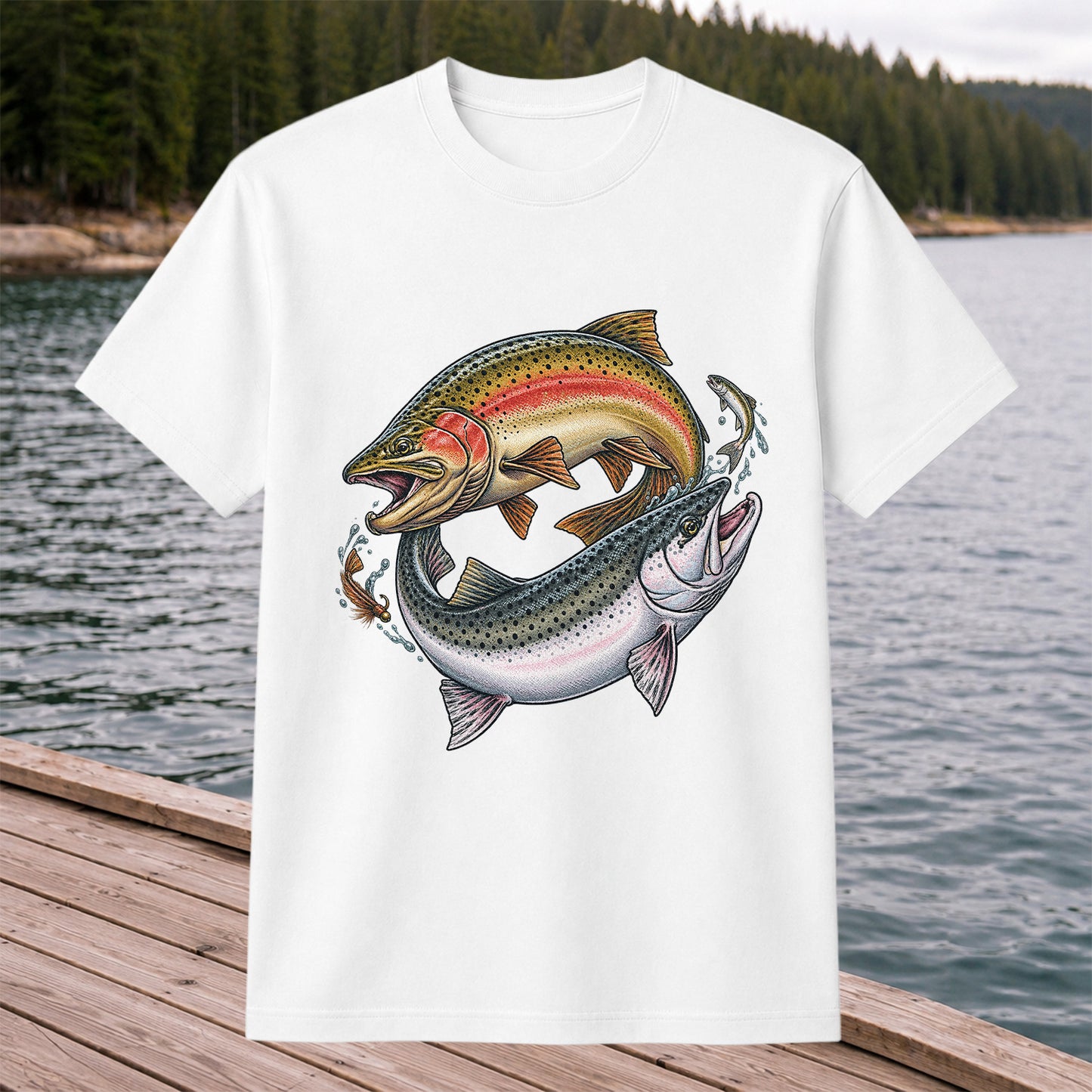 Rainbow Trout Pair Freshwater Fishing Graphic T-Shirt