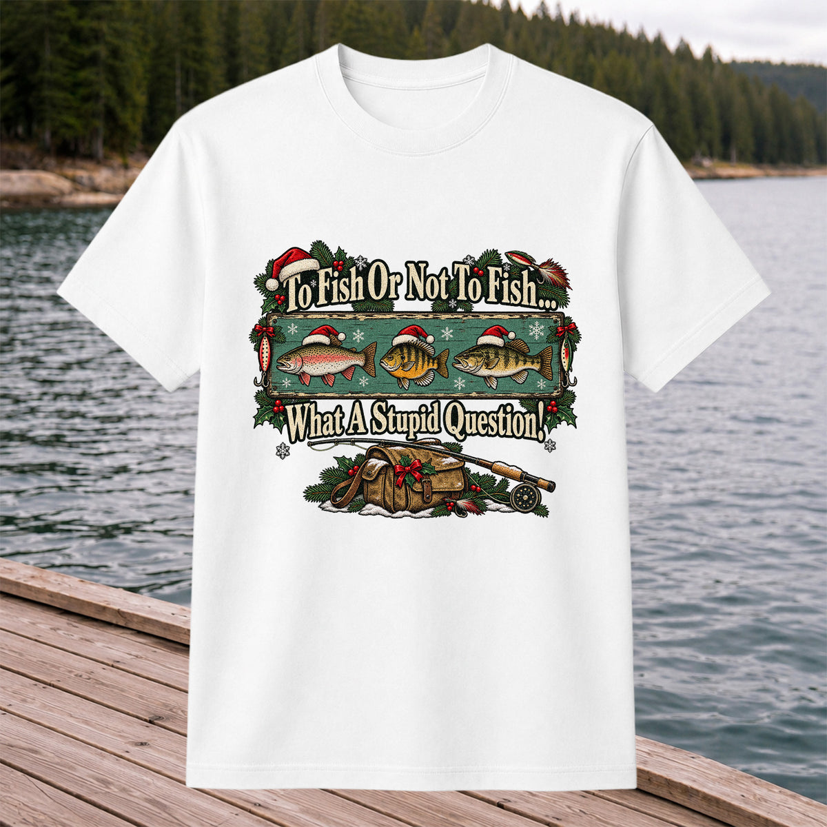 To Fish or Not to Fish What a Stupid Question Christmas Fishing T-Shirt