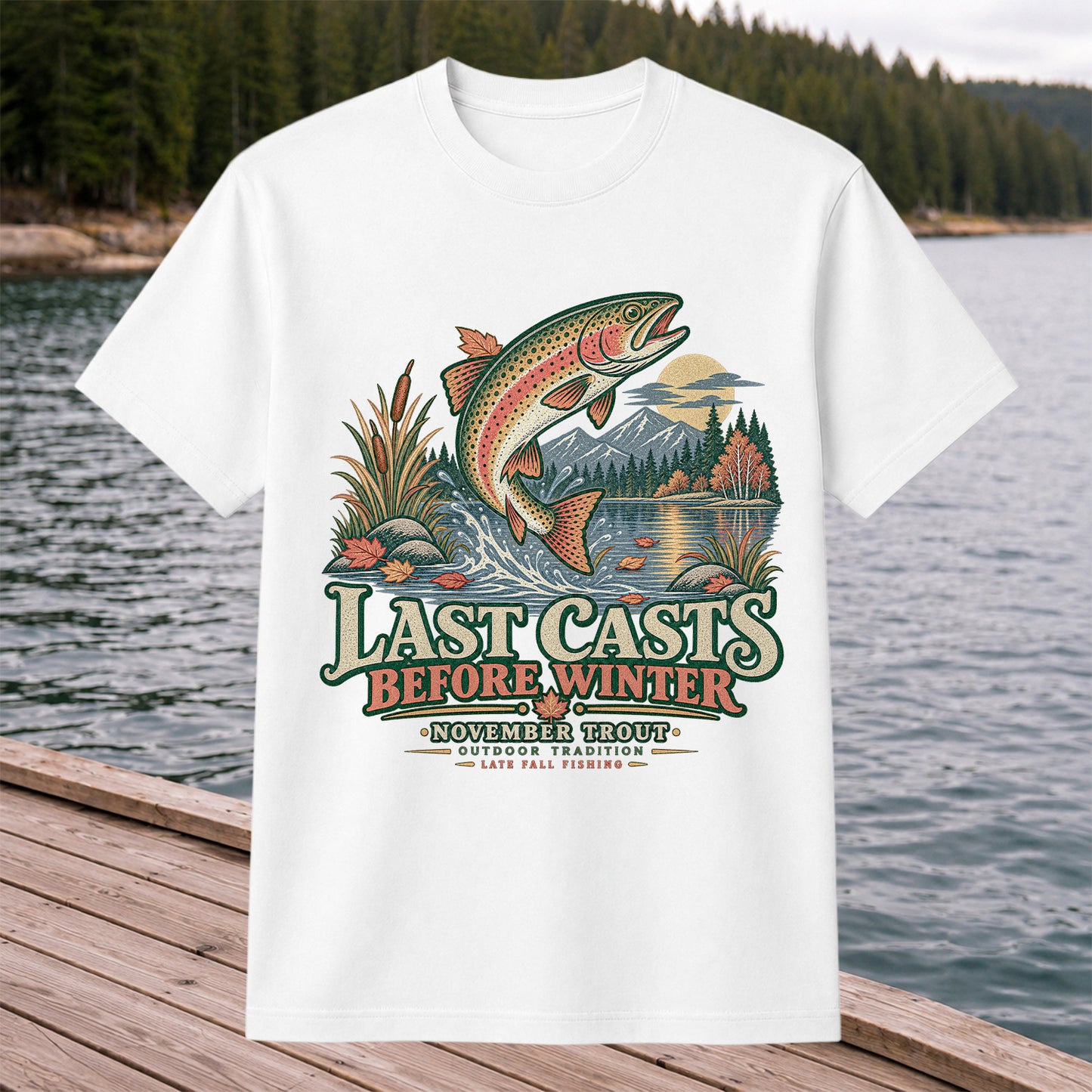 Last Casts Before Winter November Rainbow Trout Fishing Graphic T-Shirt