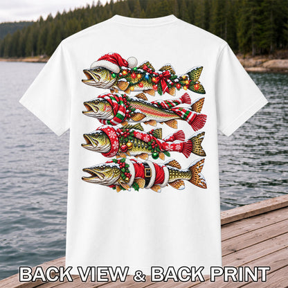 Christmas Trout Fishing Holiday Graphic T-Shirt | Back Print