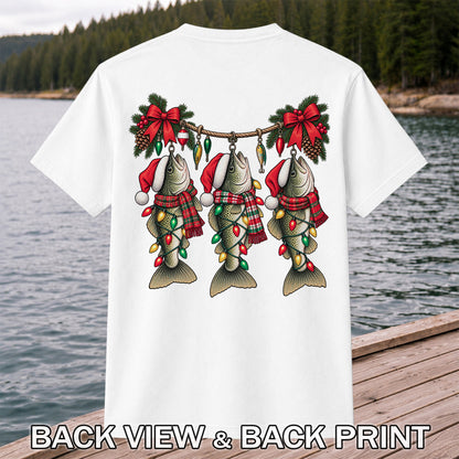 Christmas Fish Ornament Fishing Graphic T-Shirt | Back Print