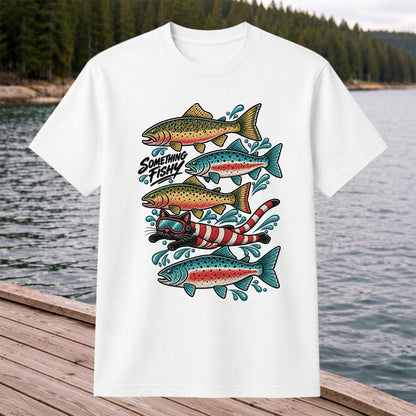 Something Fishy Trout and Snorkeler Fishing Graphic T-Shirt