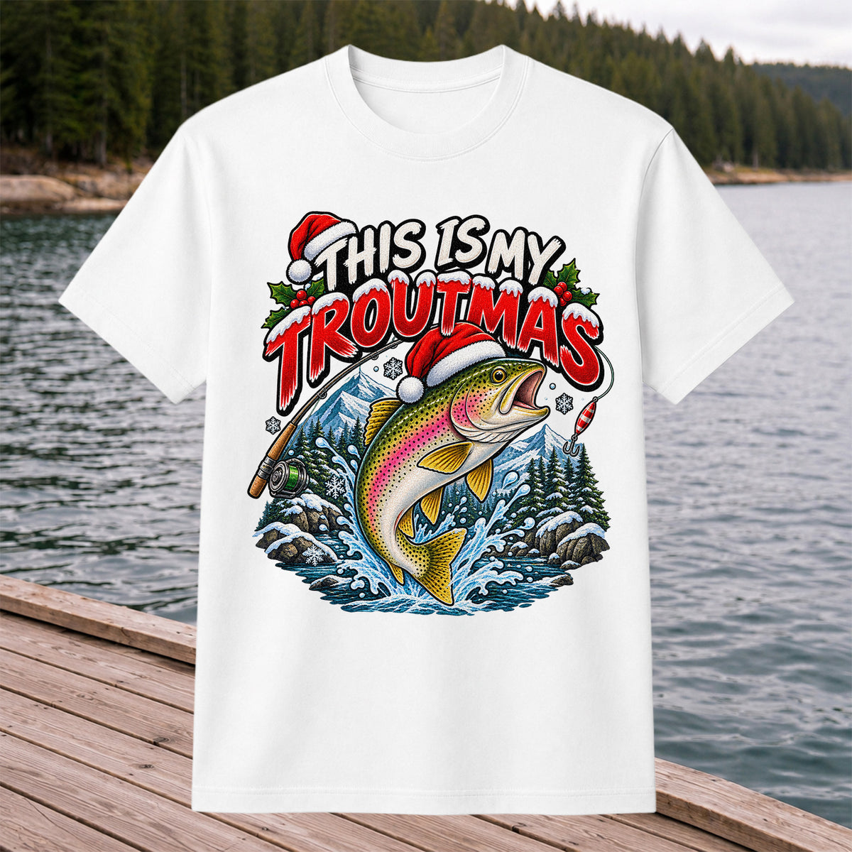 This Is My Troutmas Rainbow Trout Christmas Fishing T-Shirt