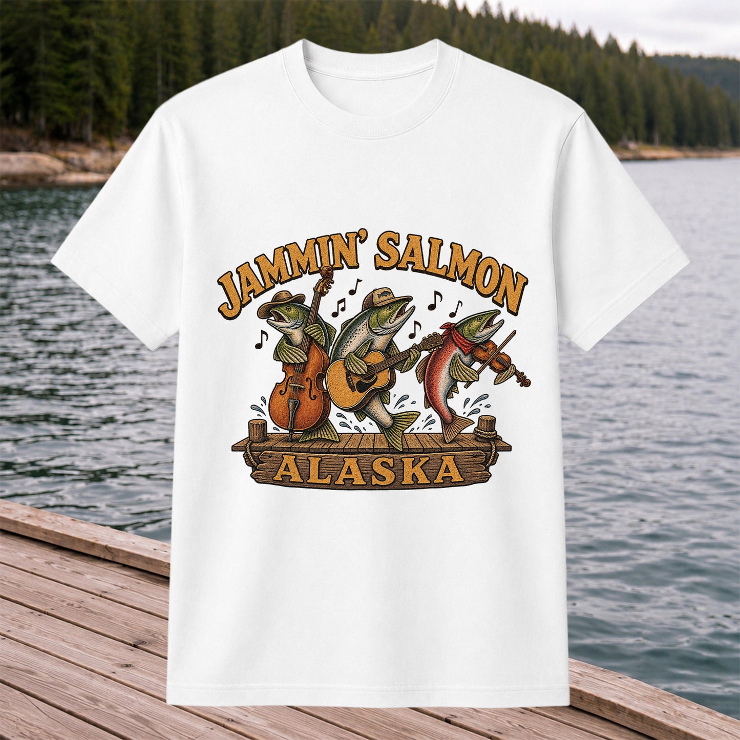 Jammin’ Salmon Alaska Fishing Band Graphic T-Shirt