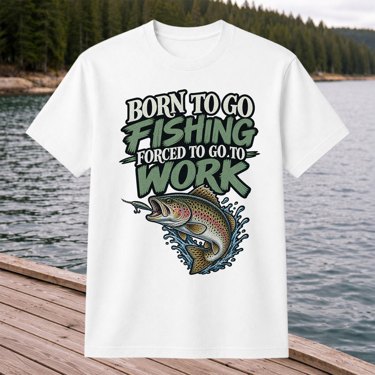 Born to Go Fishing Forced to Go to Work Rainbow Trout T-Shirt