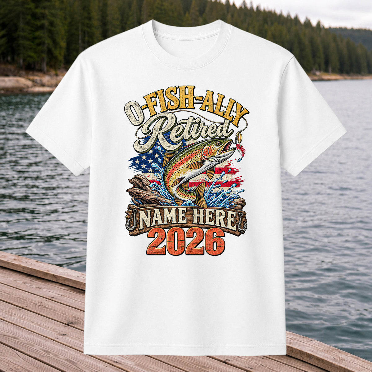 Retired Trout Fishing Patriotic Personalized Graphic T-Shirt