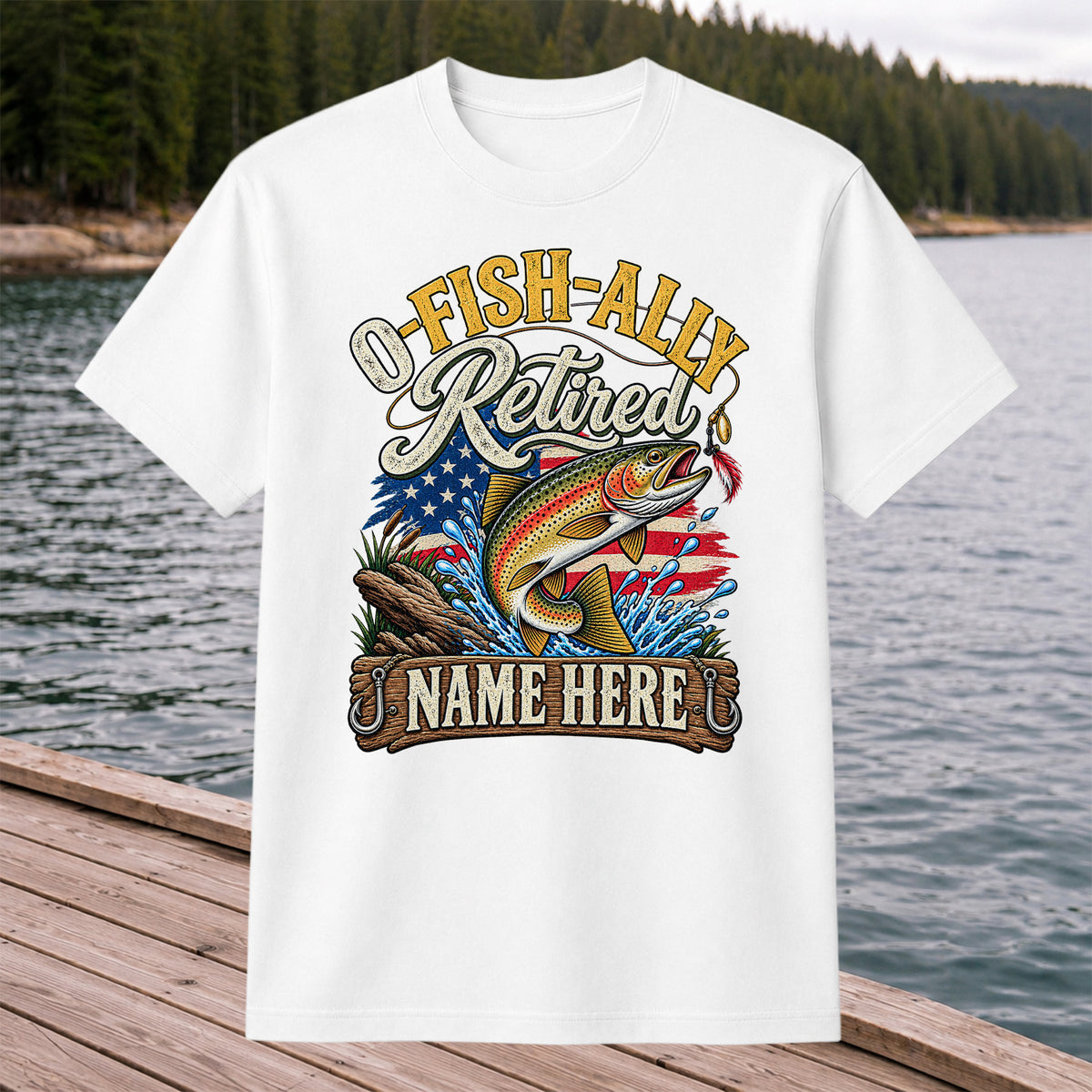 Retired Rainbow Trout American Flag Fishing T-Shirt