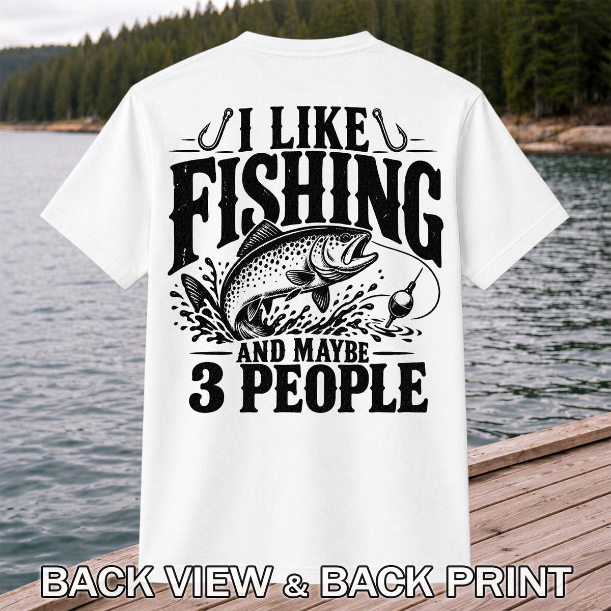 Funny Trout Fishing Three People Graphic T-Shirt | Back Print