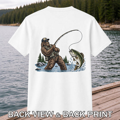 Bear Catching Bass Fishing Graphic T-Shirt | Back Print