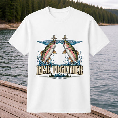 Rise Together Rainbow Trout Fly Fishing Graphic T-Shirt