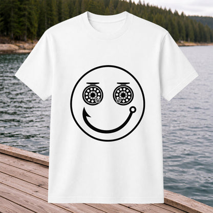 Fishing Reel Eyes Smiley Face Minimalist Graphic T-Shirt