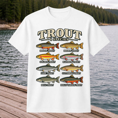 Trout 8 Species Vintage Fish Chart Graphic T-Shirt