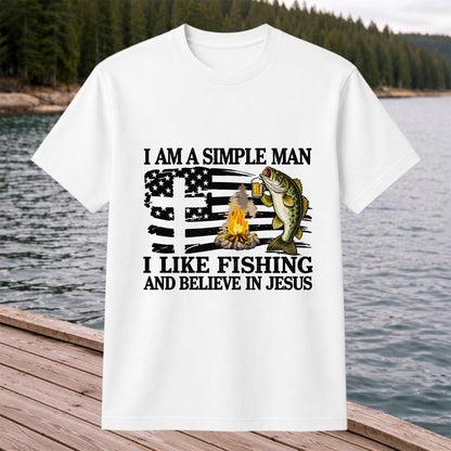 I Am a Simple Man Fishing Bass and Faith Graphic T-Shirt
