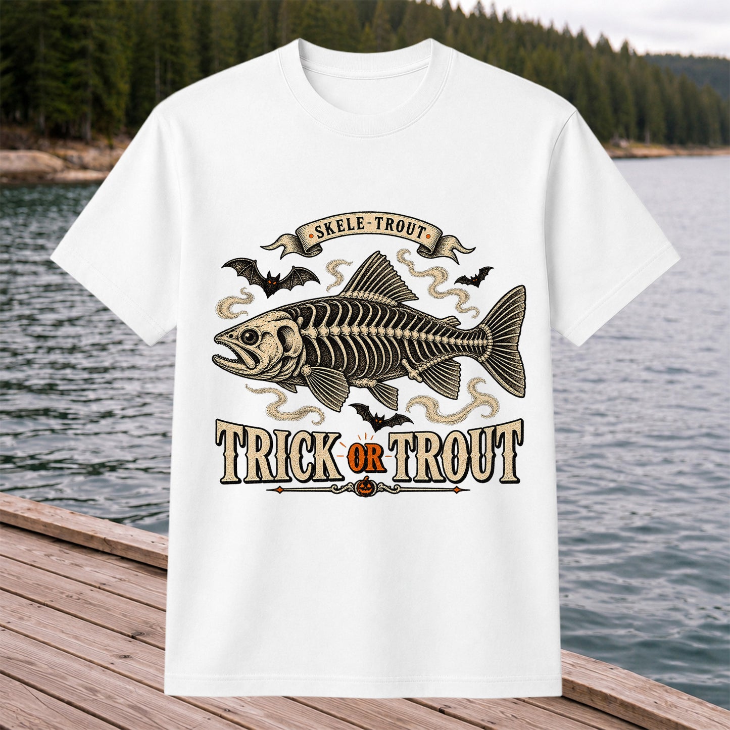 Skele-Trout Trick or Trout Halloween Fishing T-Shirt