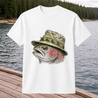 Rainbow Trout Wearing Fishing Hat Graphic T-Shirt