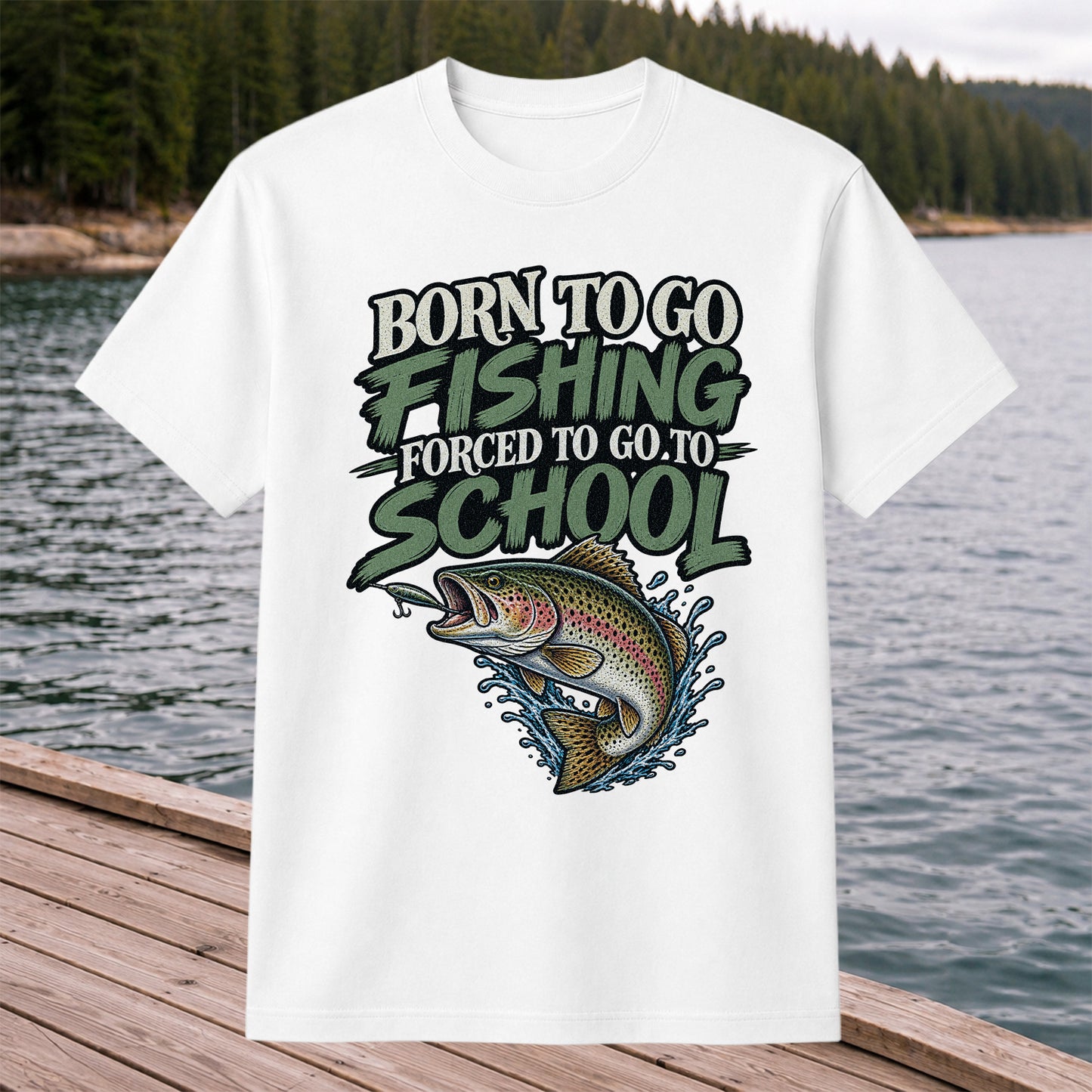 Born to Go Fishing Forced to Go to School Funny Trout T-Shirt