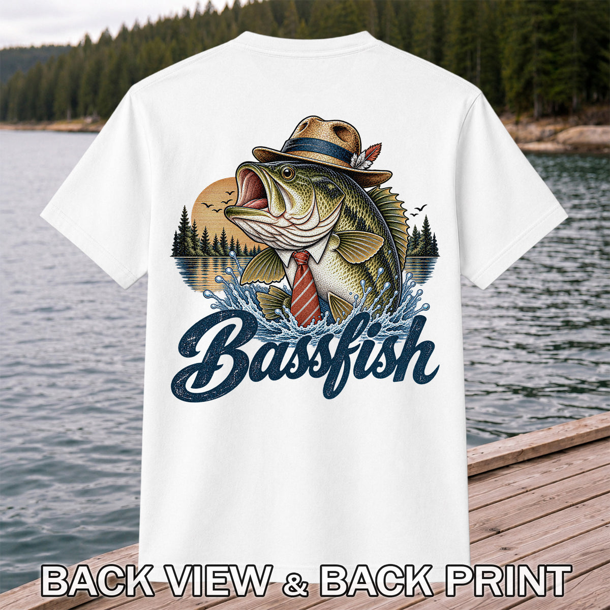 Cowboy Hat Bass Fishing Graphic T-Shirt | Back Print