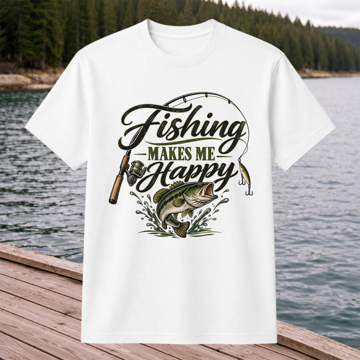 Fishing Makes Me Happy Bass Fishing Graphic T-Shirt
