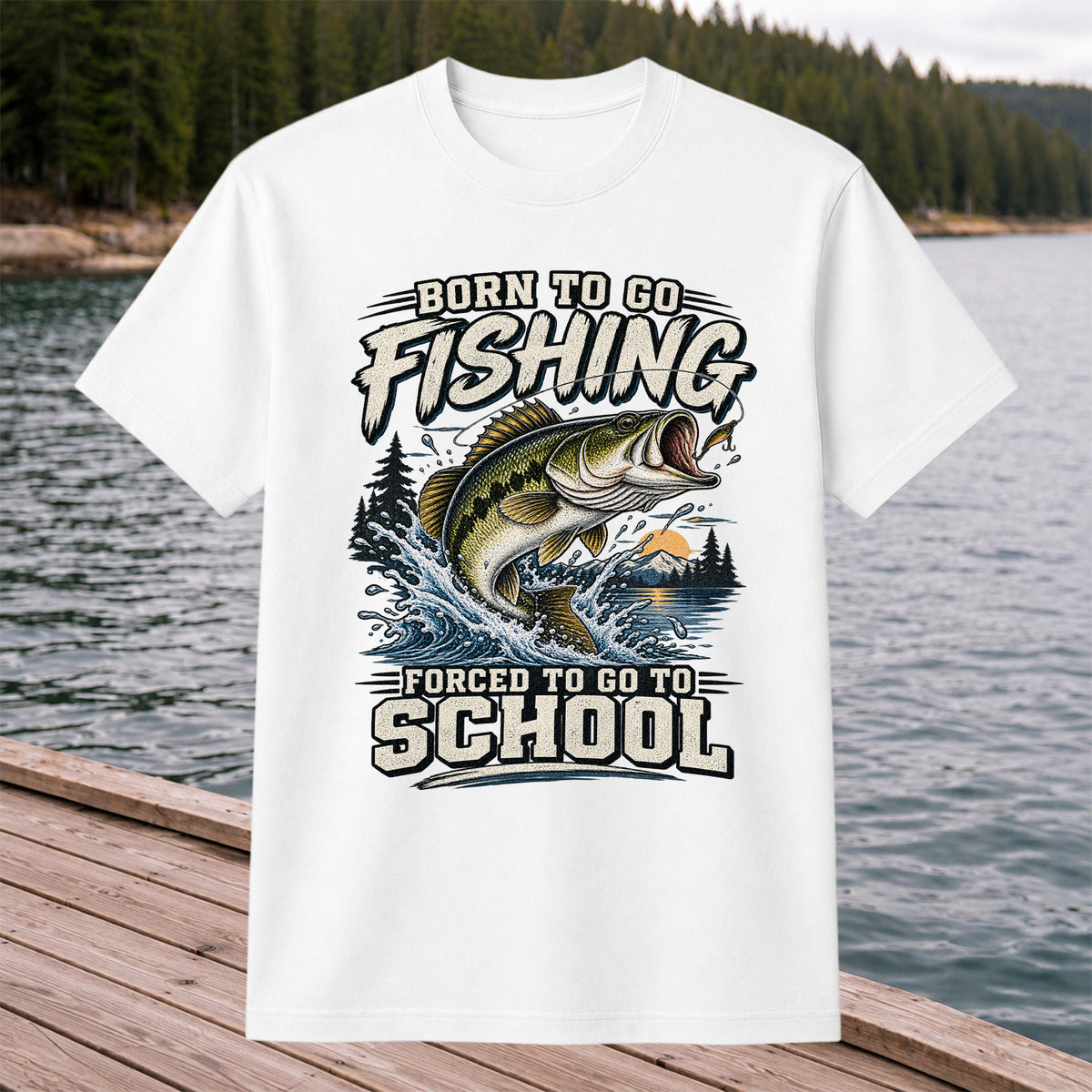 Born to Go Fishing Forced to Go to School Largemouth Bass T-Shirt