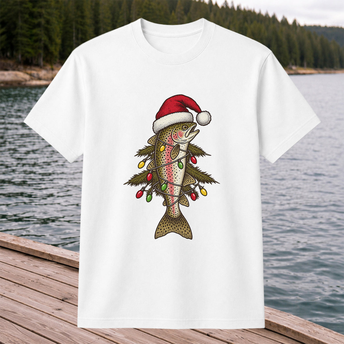 Christmas Trout Tree Fishing Graphic T-Shirt