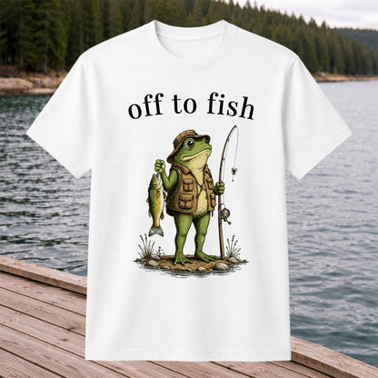 Off To Fish T-Shirt Funny Frog Fishing Shirt Vintage Angler Tee