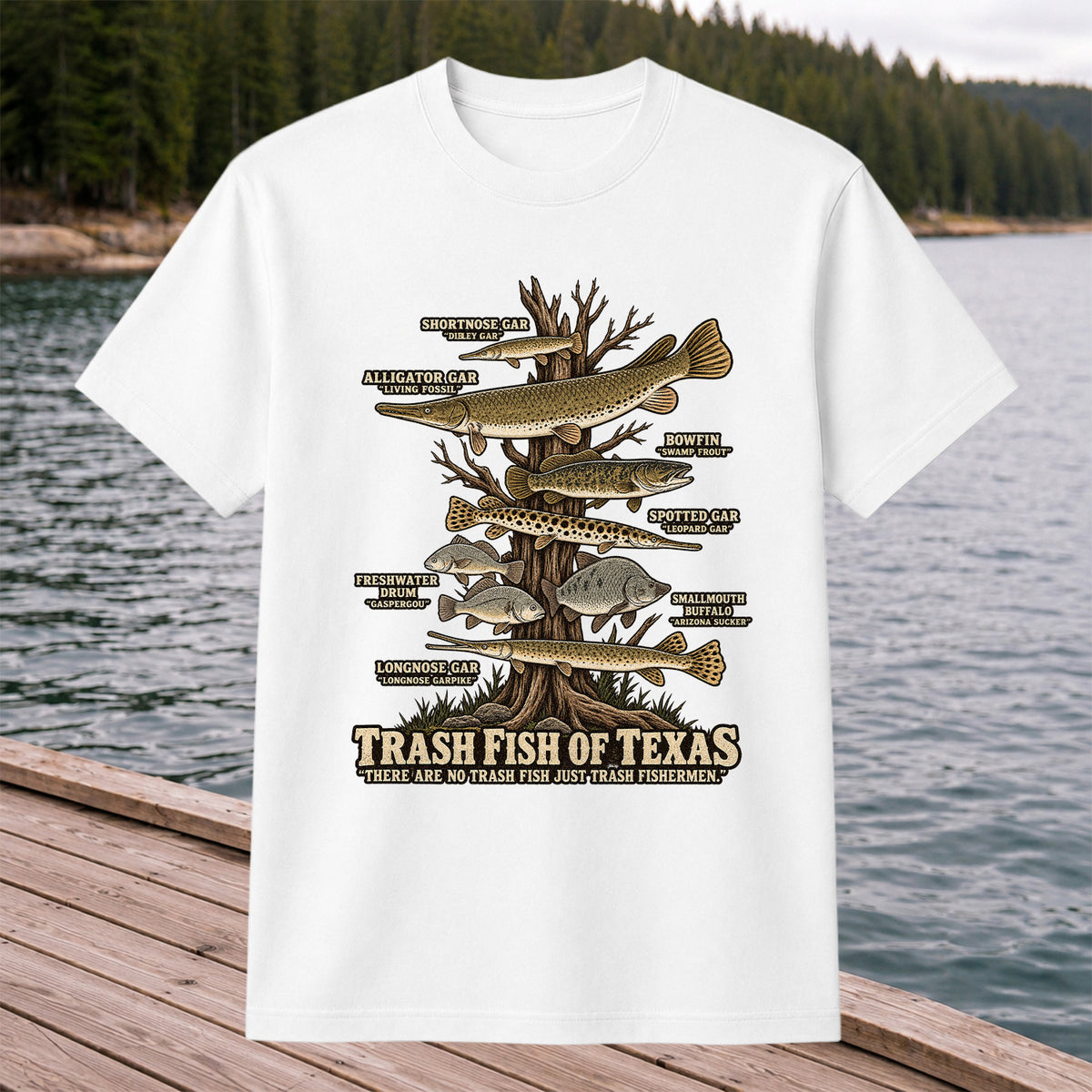 Trash Fish of Texas Gar and Freshwater Fish Graphic T-Shirt