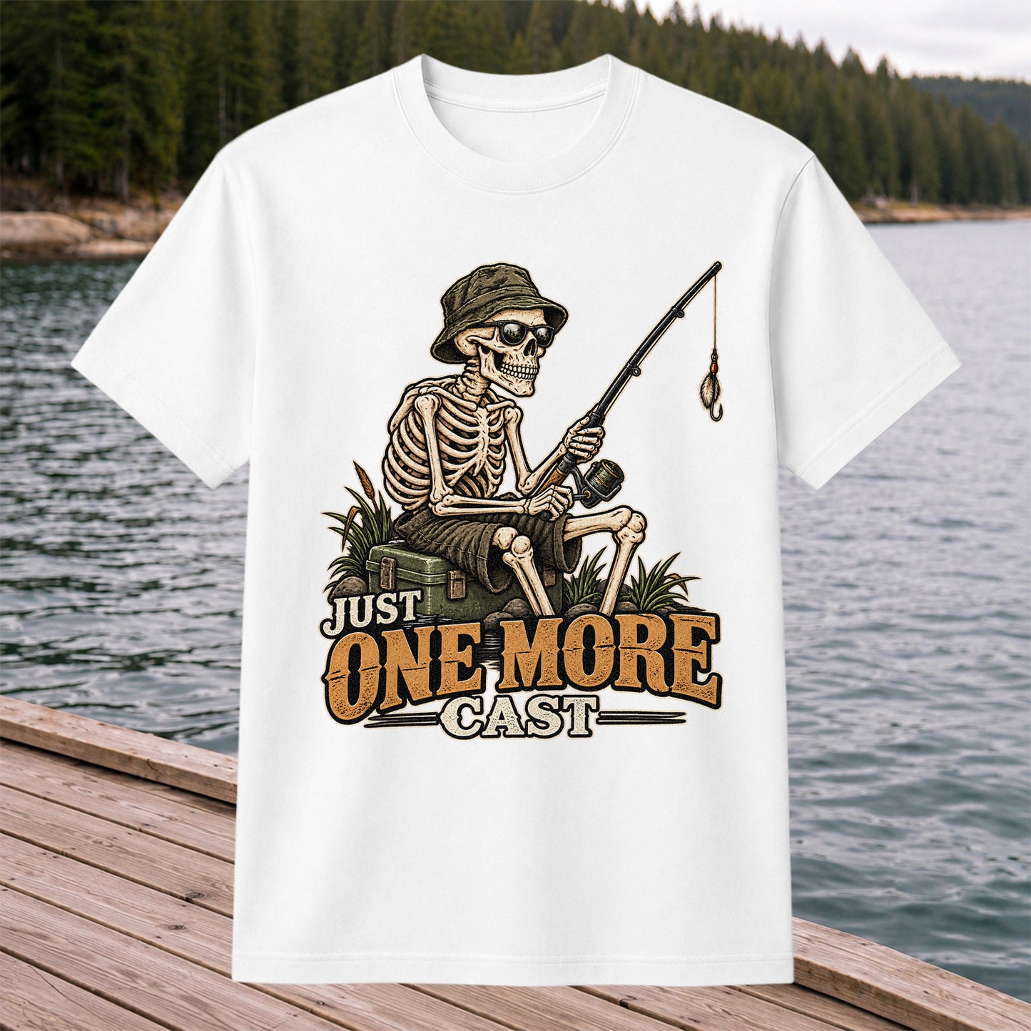 Just One More Cast Skeleton Angler Funny Fishing T-Shirt