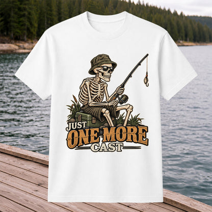 Just One More Cast Skeleton Angler Funny Fishing T-Shirt