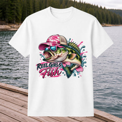 Reel Girls Fish Pink Largemouth Bass Fishing T-Shirt