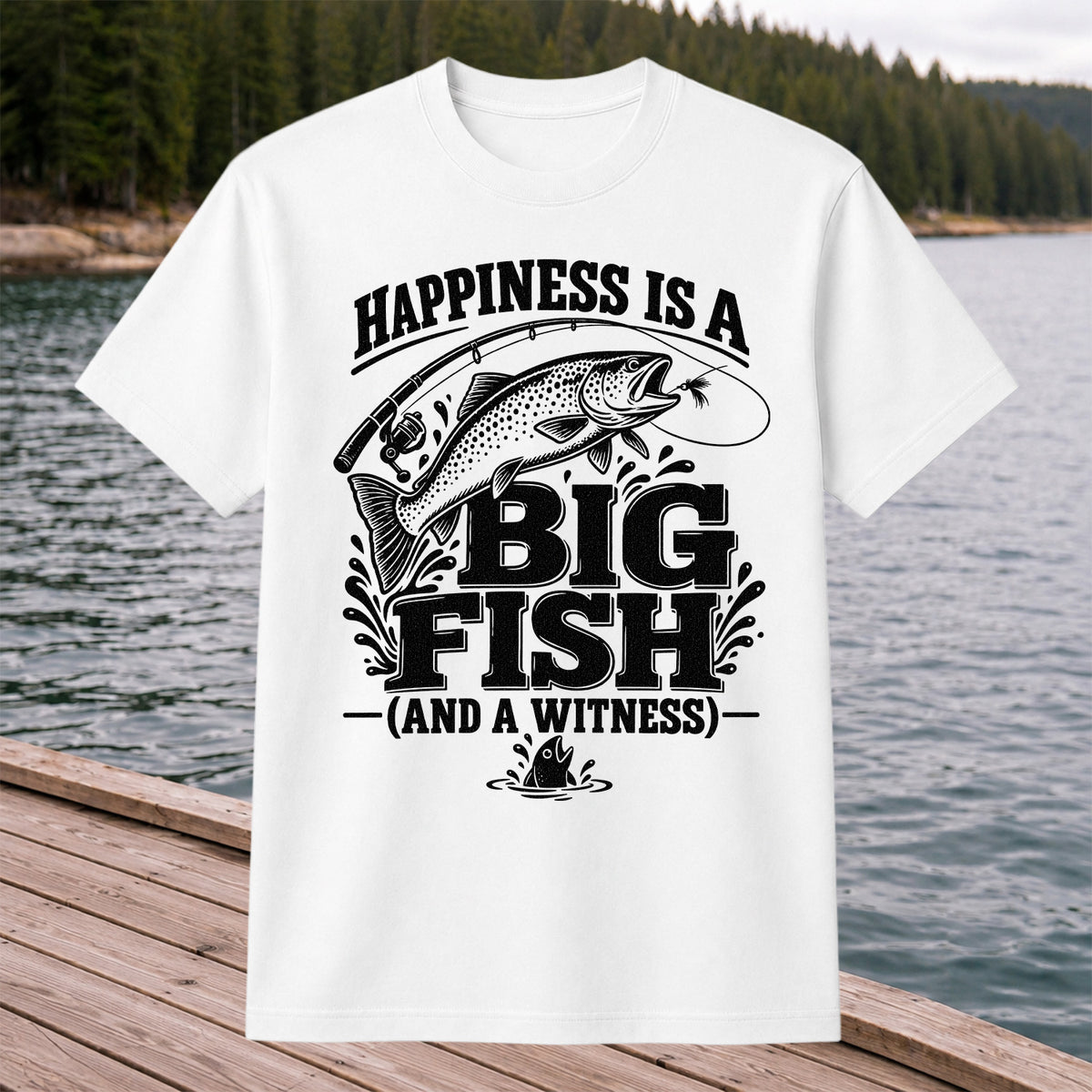 Happiness Is a Big Fish (And a Witness) Funny Trout Fishing T-Shirt