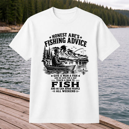 Honest Abe's Fishing Advice Funny Lincoln in a Boat T-Shirt
