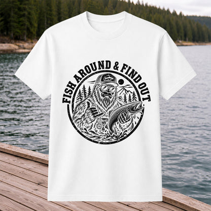 Fish Around & Find Out Bigfoot Trout Fishing Graphic T-Shirt