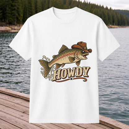 Howdy Cowboy Trout Vintage Fishing Graphic T-Shirt