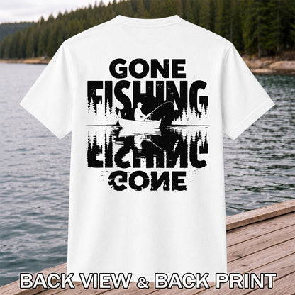 Gone Fishing Lake Adventure Angler Graphic T-Shirt | Back Print