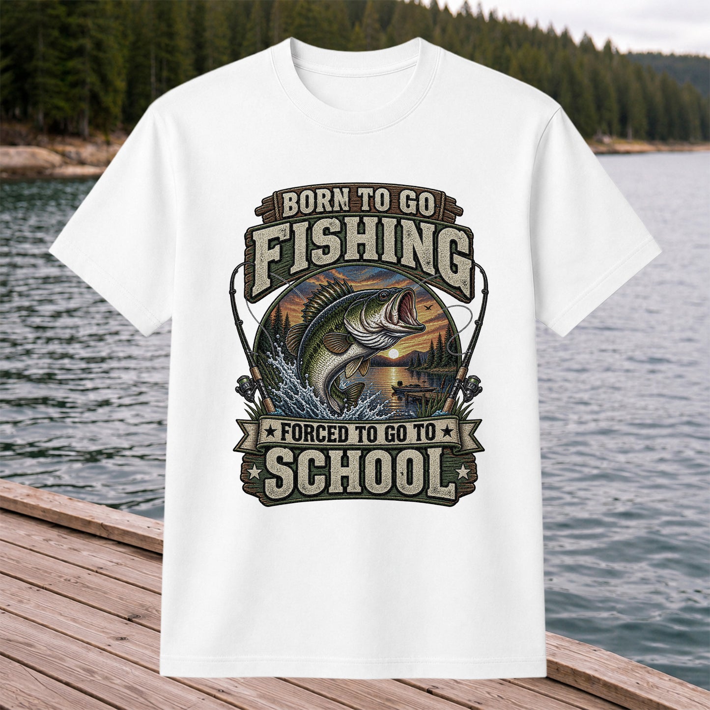 Born to Go Fishing Forced to Go to School Bass T-Shirt