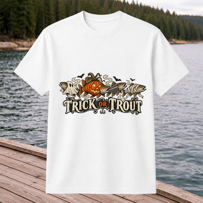 Trick or Trout Halloween Fish Lineup Fishing T-Shirt