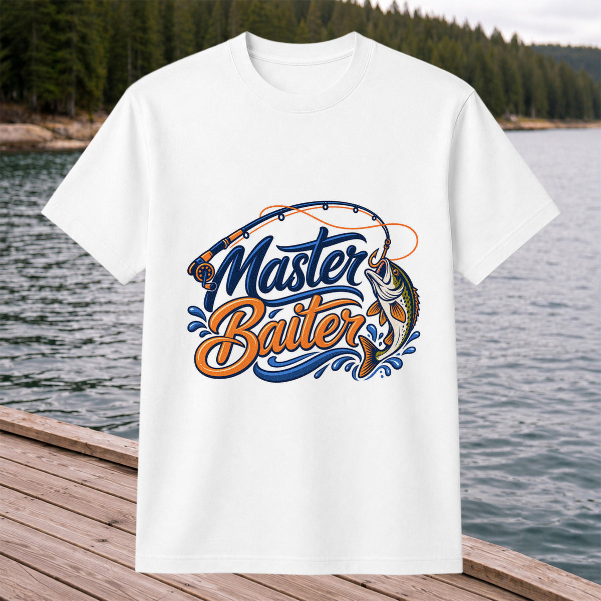 Master Baiter Funny Fishing Rod and Jumping Fish T-Shirt
