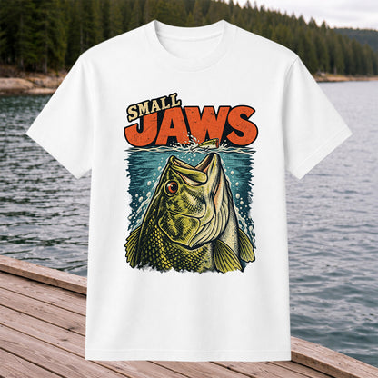 Small Jaws Bass Chasing a Fishing Lure Retro Graphic T-Shirt