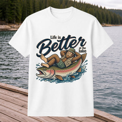 Life Is Better at the Lake Rainbow Trout Fishing Graphic T-Shirt