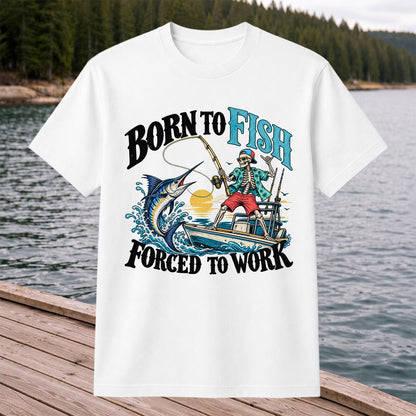 Skeleton Marlin Fishing Boat Graphic T-Shirt