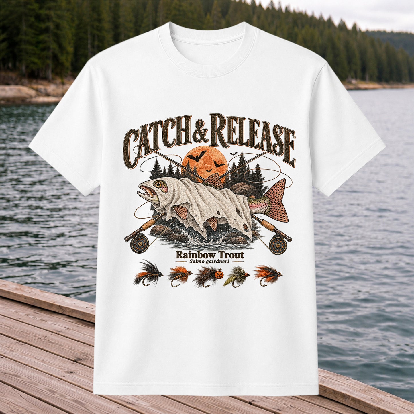 Catch & Release Rainbow Trout Halloween Fly Fishing T-Shirt