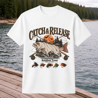 Catch & Release Rainbow Trout Halloween Fly Fishing T-Shirt