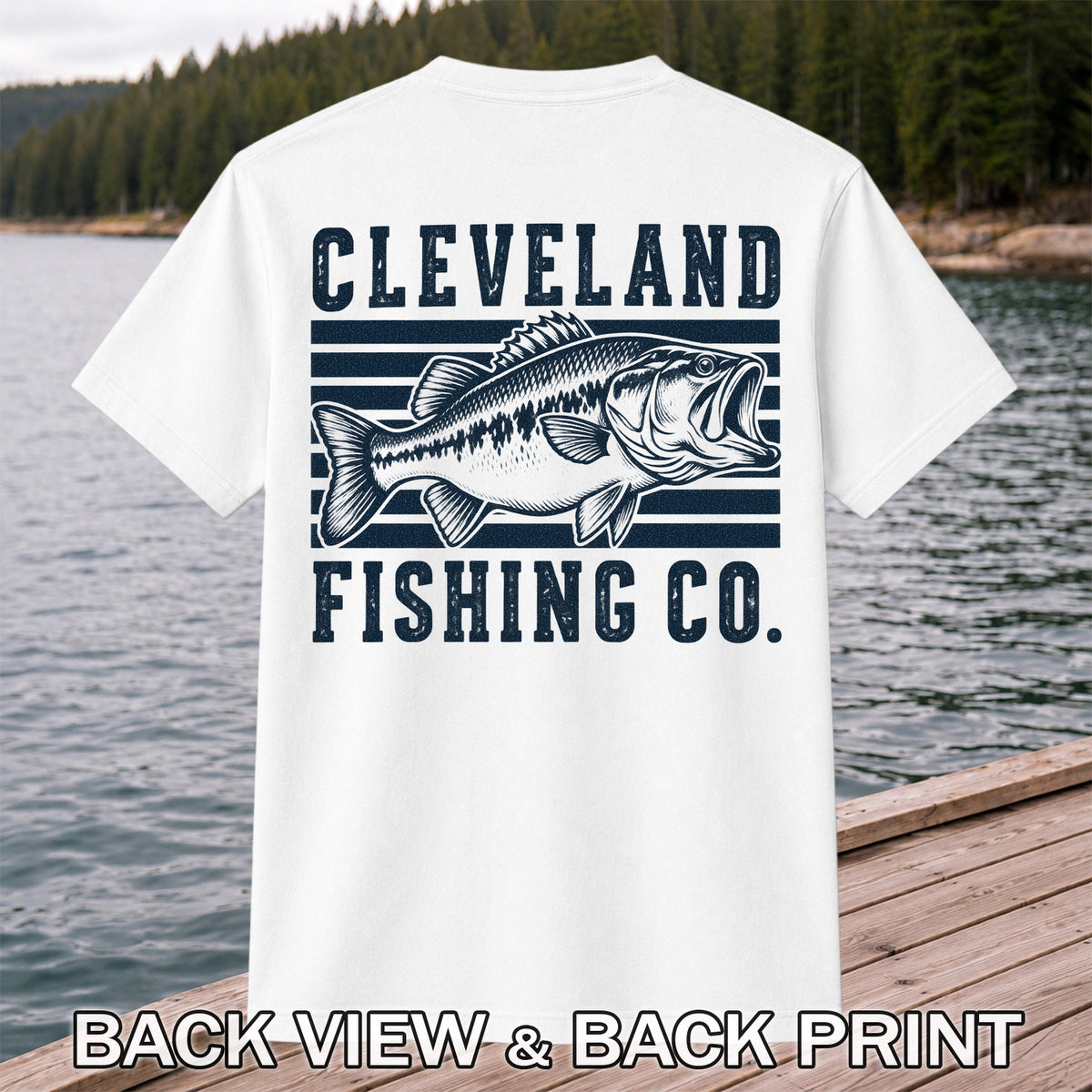 Cleveland Fishing Co Bass Fishing Graphic T-Shirt | Back Print