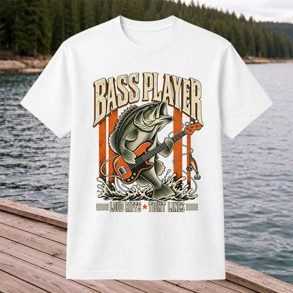 Bass Playing Guitar Vintage Fishing Graphic T-Shirt