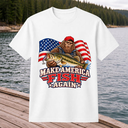Make America Fish Again Bigfoot Bass Fishing T-Shirt