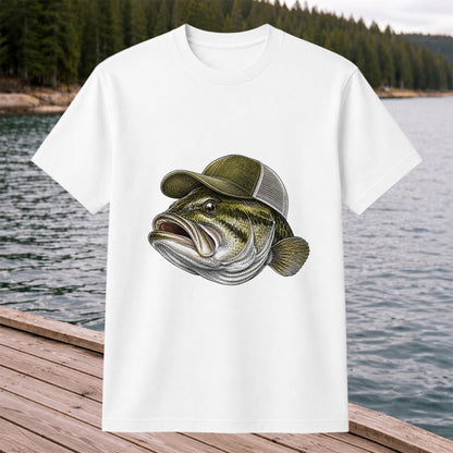 Bass Wearing Trucker Hat Fishing Graphic T-Shirt