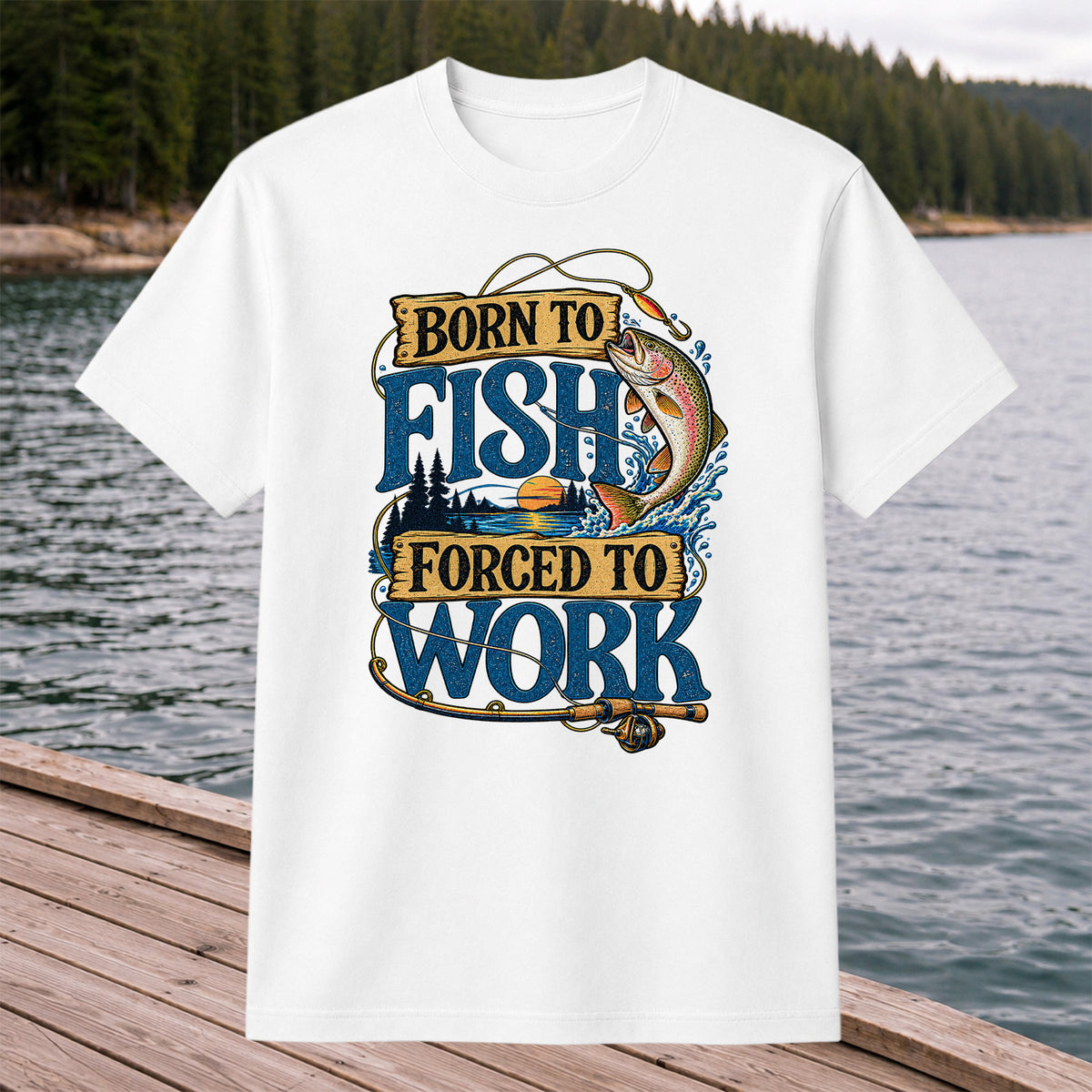 Rainbow Trout Lake Sunset Fishing Graphic T-Shirt