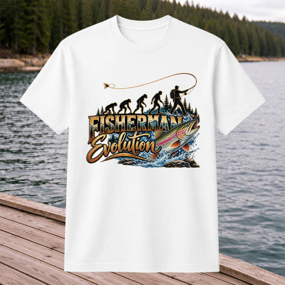 Fisherman Evolution Rainbow Trout Fly Fishing Graphic T-Shirt