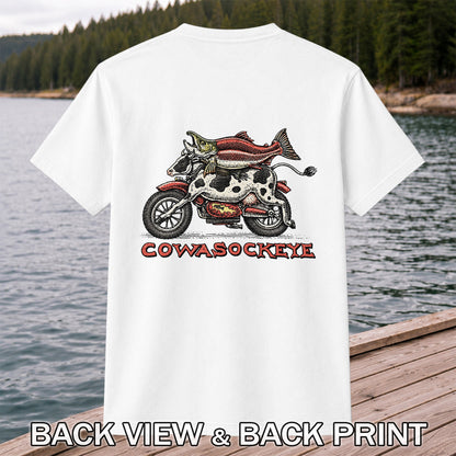 Cowasockeye Trout Motorcycle Funny Fishing Graphic T-Shirt | Back Print